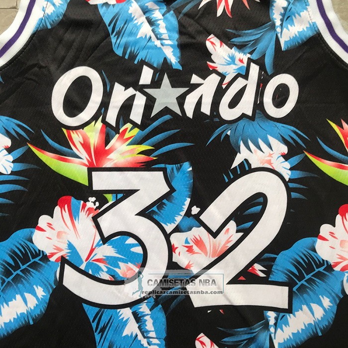 Camiseta Orlando Magic Shaquille O'neal NO 32 Floral Fashion Negro